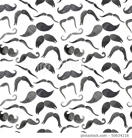 Mustaches set in watercolor. Design elements. Hand drawn set. 50634216