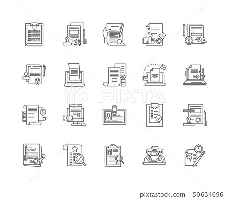 Business contracts line icons, signs, vector set, outline illustration concept Business contracts line icons, signs, vector set, outline illustration concept 50634696
