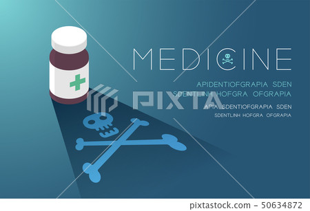 Medicine bottle with shadow and skull and Medicine bottle with shadow and skull and 50634872