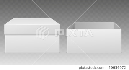 Realistic packaging boxes. Empty white box mockup, consumer cardboard package paper wrap open closed Realistic packaging boxes. Empty white box mockup, consumer cardboard package paper wrap open closed 50634972