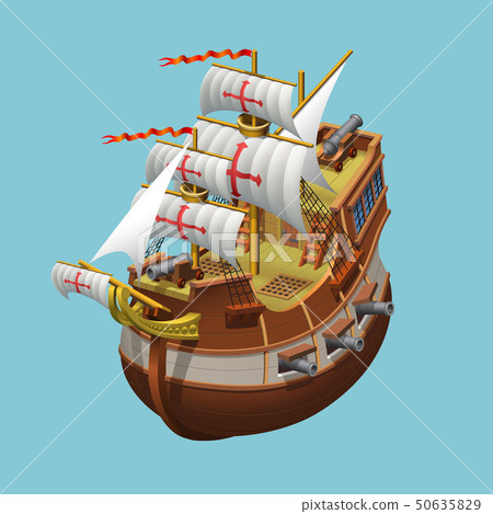Galleon sailing old ship axonometric vector illustration 50635829