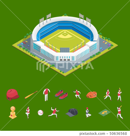 Soccer or Baseball Park or Stadium and Elements Concept 3d Isometric View. Vector Soccer or Baseball Park or Stadium and Elements Concept 3d Isometric View. Vector 50636568