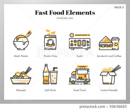 Fast food elements LineColor pack - Stock Illustration [50636685] - PIXTA