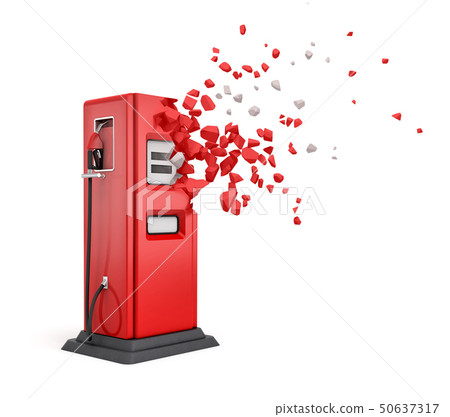 3d rendering of red filling station shattering into small pieces isolated on white background 50637317
