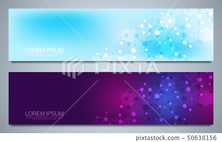 Banners design template with molecular structures and neural network. Abstract molecules and genetic 50638156