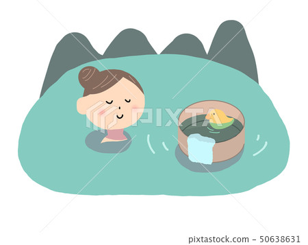 A relaxing woman bathing in the mountains and outdoor hot springs 50638631