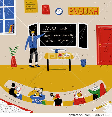 English Lesson. Teacher near blackboard in classroom. 50639082