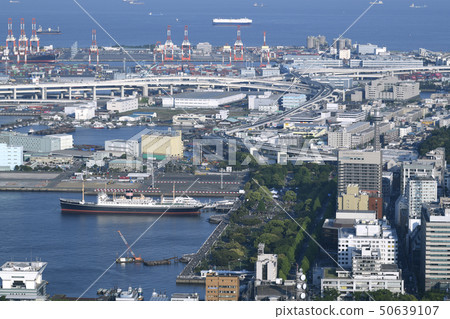 日本的橫濱城市景觀我想看橫濱港等 50639107