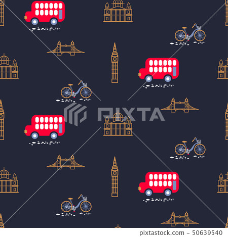 London city theme child dark blue seamless vector pattern. 50639540