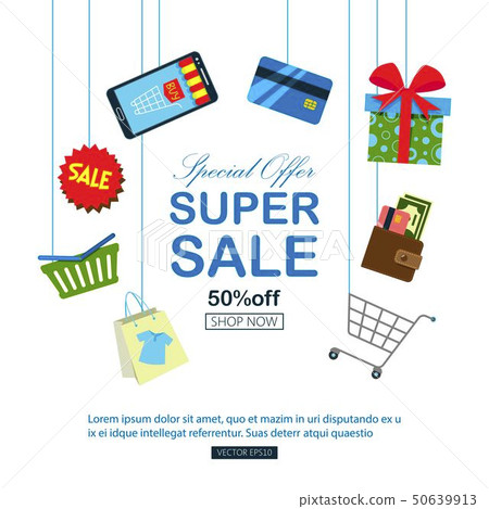Online Shopping Super Sale Banner Vector Stock Illustration