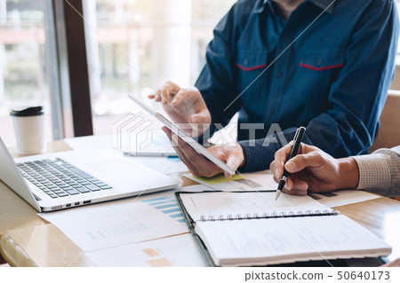 Team of coworkers work together, business making 50640173