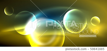 Blue neon bubbles and circles futuristic abstract background 50641885