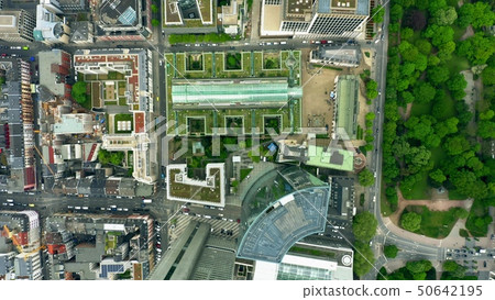 Aerial top down view of city streets and buildings. Frankfurt, Germany Aerial top down view of city streets and buildings. Frankfurt, Germany 50642195