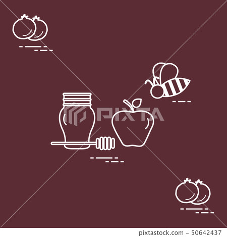 Apple in honey in Rosh Hashanah, pomegranate, bee Apple in honey in Rosh Hashanah, pomegranate, bee 50642437