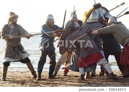 Slavic warriors reeanctors fight Slavic warriors reeanctors fight 50643653