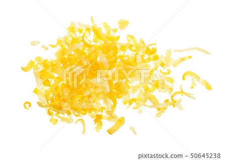 Lemon peel or zest isolated on white background. Healthy food. Top view. Flat lay Lemon peel or zest isolated on white background. Healthy food. Top view. Flat lay 50645238