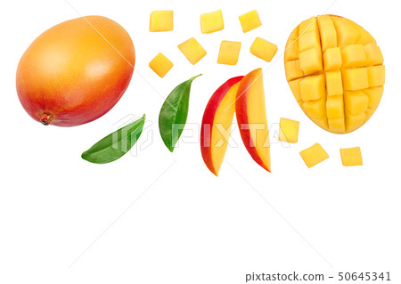 Mango fruit and half with slices isolated on white background with copy space for your text. Top 50645341