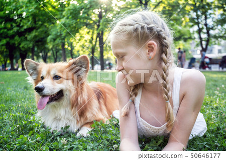 girl and dog girl and dog 50646177