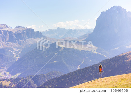 tourist girl at the Dolomites tourist girl at the Dolomites 50646406