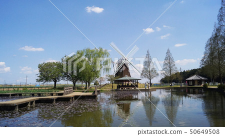 Windmill and lake 50649508