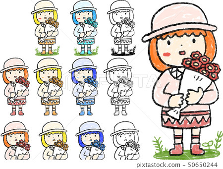 Bouquet girl hand drawn colored pencil style illustration 50650244