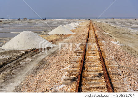 Old narrow gauge railway along Sambhar Salt Lake. Old narrow gauge railway along Sambhar Salt Lake. 50651704