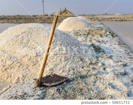 Shovel on heaps of salt on Sambhar Salt Lake. Shovel on heaps of salt on Sambhar Salt Lake. 50651731