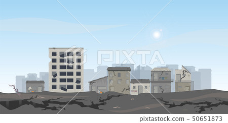 The earthquake destroyed houses and street. 50651873