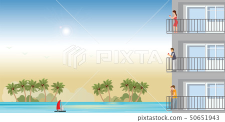 Modern Apartment on beach with resting peoplein Modern Apartment on beach with resting peoplein 50651943