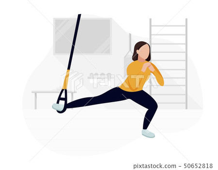 Fit woman working out on trx doing bodyweight exercises. Fitness strength training workout. 50652818