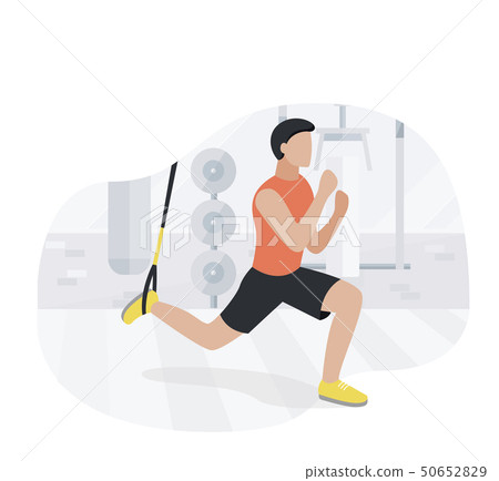 Fit man working out on trx doing bodyweight exercises. Fitness strength training workout. Fit man working out on trx doing bodyweight exercises. Fitness strength training workout. 50652829