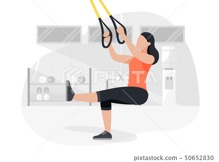 Fit woman working out on trx doing bodyweight exercises. Fitness strength training workout.