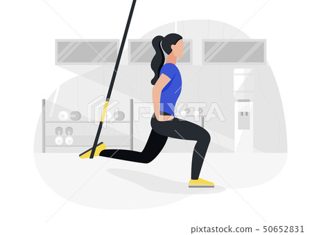 Fit woman working out on trx doing bodyweight exercises. Fitness strength training workout. 50652831