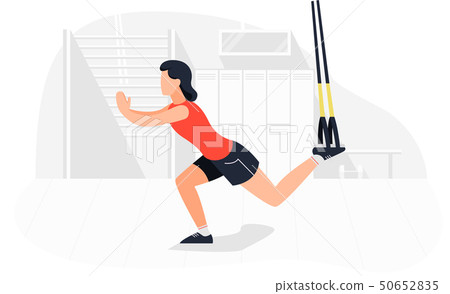 Fit woman working out on trx doing bodyweight exercises. Fitness strength training workout. Fit woman working out on trx doing bodyweight exercises. Fitness strength training workout. 50652835