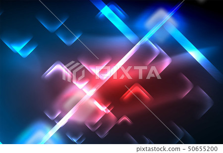 Neon glowing techno lines, hi-tech futuristic abstract background template with square shapes Neon glowing techno lines, hi-tech futuristic abstract background template with square shapes 50655200