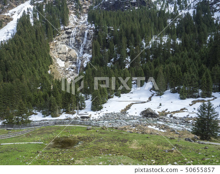 GRAWA Wasserfall Glacier Waterfall situated in Stubai Valley, Tyrol, Austria. Spring mountain river 50655857