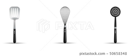 Kitchen utensils isolated on white background. Spatula, skimmer and whisk. Vector illustration. Kitchen utensils isolated on white background. Spatula, skimmer and whisk. Vector illustration. 50658348