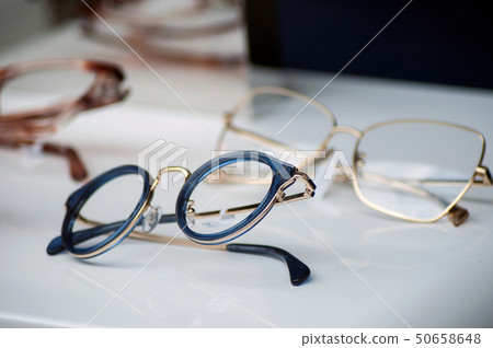 closeup of eyeglasses collection in store showroom closeup of eyeglasses collection in store showroom 50658648
