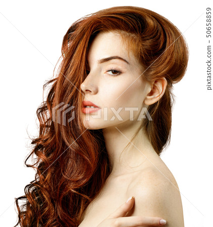 Beauty portrait of redhead woman with beautiful long hair. Beauty portrait of redhead woman with beautiful long hair. 50658859