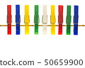 Colorful cloth pegs on white background 50659900