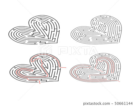 Two complicated mazes in heart shape, labyrinths Two complicated mazes in heart shape, labyrinths 50661144