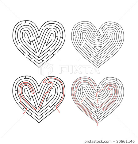 Two complicated mazes in heart shape, labyrinths 50661146