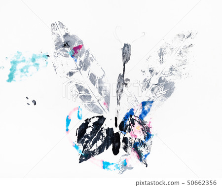 prints of butterfly shaped leaves on painted paper 50662356