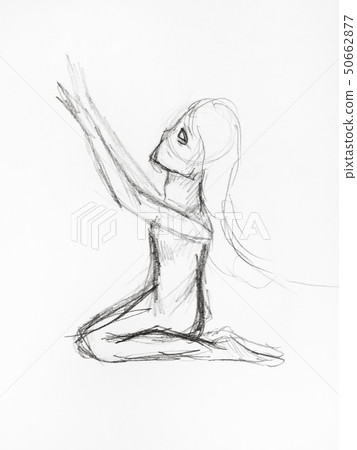 praying woman on knees hand drawn by black pencil praying woman on knees hand drawn by black pencil 50662877