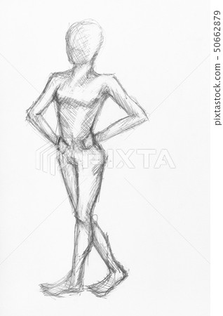 sketch of walking female figure by black pencil sketch of walking female figure by black pencil 50662879