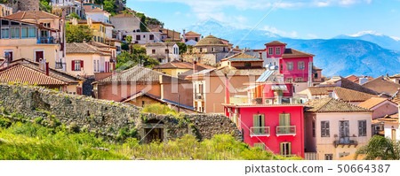 Nafplio, Greece aerial view and snow mountains Nafplio, Greece aerial view and snow mountains 50664387