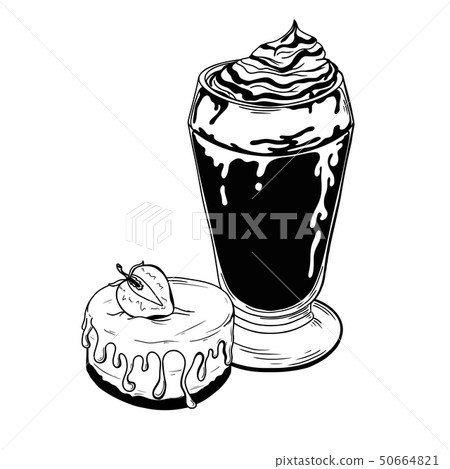 Cup with a drink and cake. Dessert 50664821