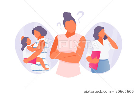 Woman chooses between family and career Woman chooses between family and career 50665606