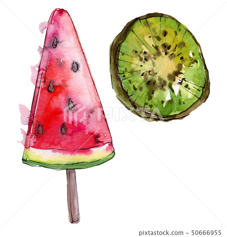 Tasty ice cream in a watercolor style. Aquarelle sweet dessert illustration set. Isolated desserts 50666955