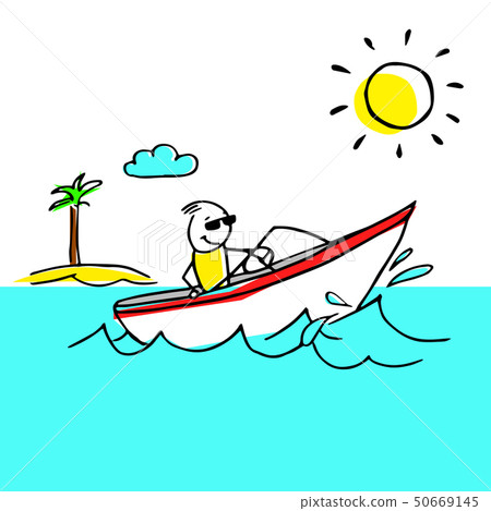 Cool vacation illustration with a man having rest on a boat. 50669145